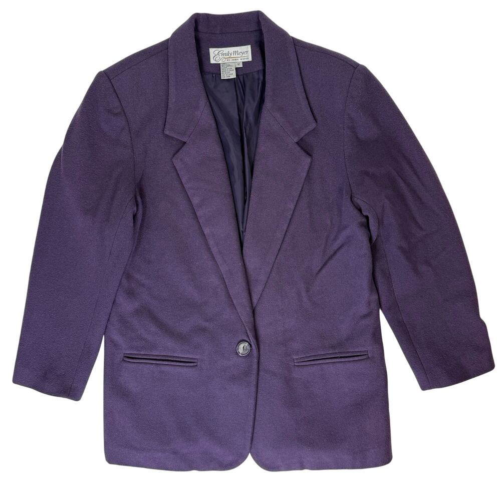 Vintage 80s Women's 12 Large Purple Blazer Jacket Emily Meyer Wool Blend Lined